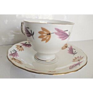 Vintage Colclough Bone China Tea Cup & Saucer England Art Deco Footed 1960's